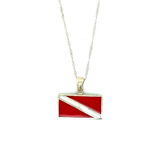 925 Silver Red Rectangular Pendant Necklace - Picture 1 of 6